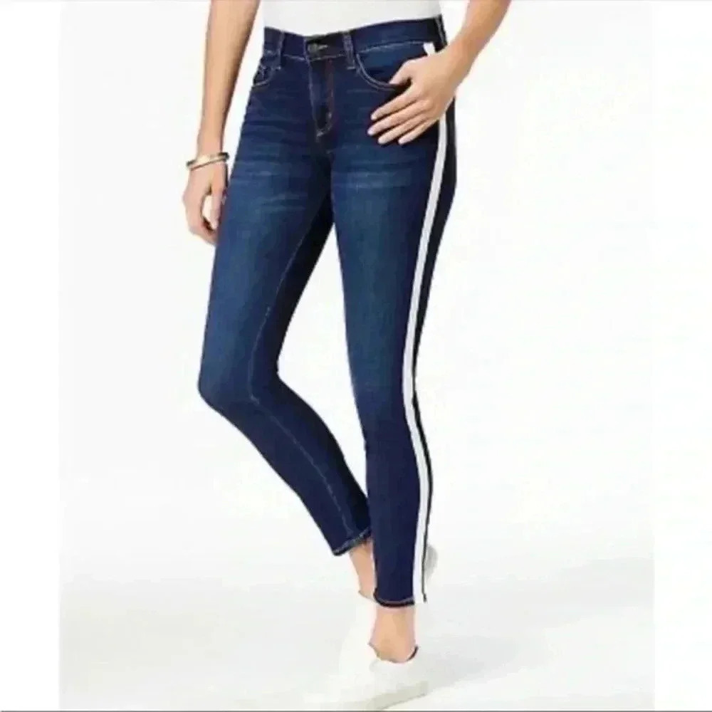 Buffalo Skinny Jeans Faith Side Stripe Mid Rise Ankle Crop Stretch Blue Size 26